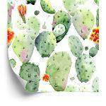 Behang Cactussen Met Vlekjes En Bloemen