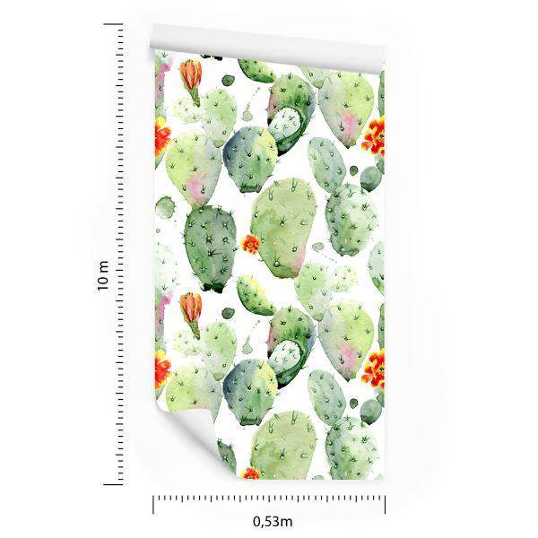 Behang Cactussen Met Vlekjes En Bloemen - Afbeelding 8