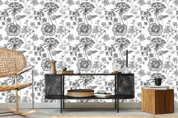 Behang Zwarte En Witte Geraniums - Afbeelding 5
