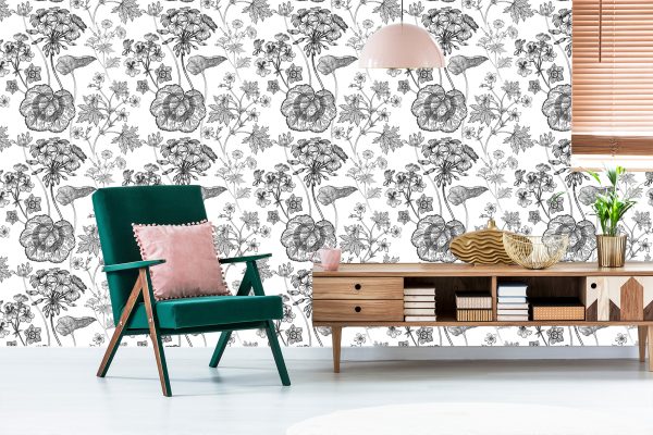Behang Zwarte En Witte Geraniums - Afbeelding 6
