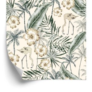 Behang Flamingo's Met Palmbladeren