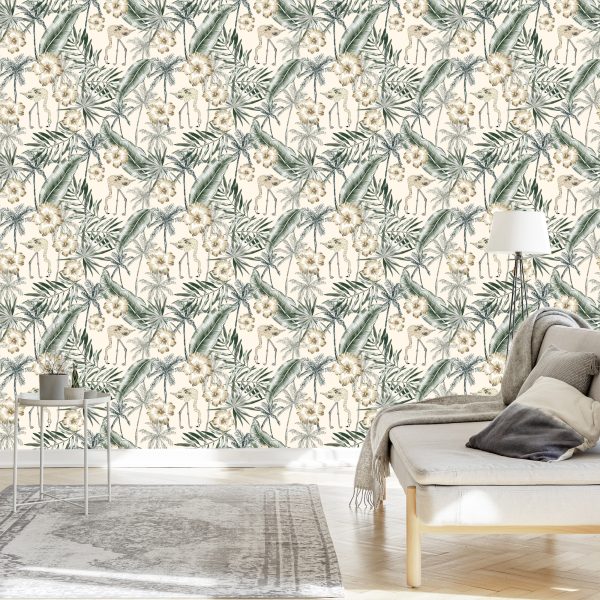 Behang Flamingo's Met Palmbladeren - Afbeelding 3