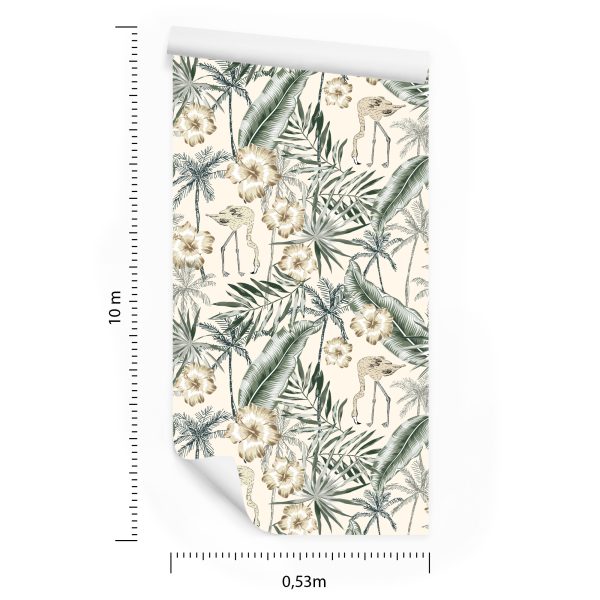 Behang Flamingo's Met Palmbladeren - Afbeelding 8