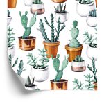 Behang Geschilderde Cactussen In Potten