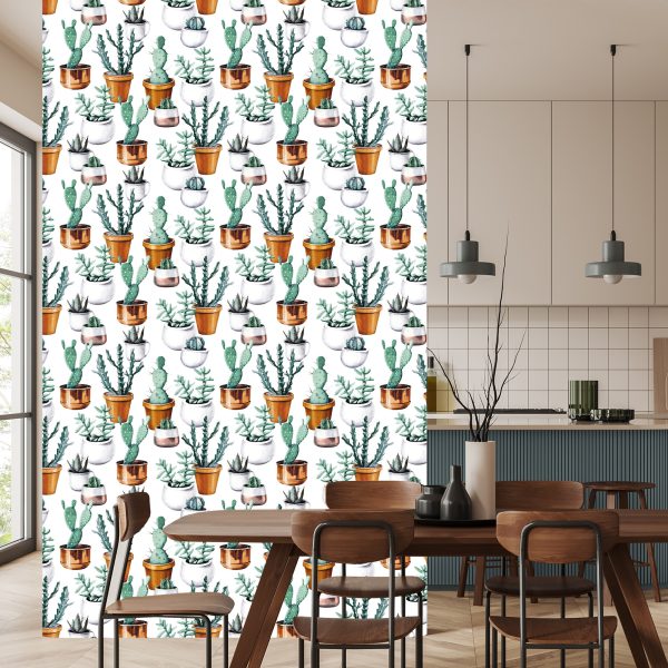 Behang Geschilderde Cactussen In Potten - Afbeelding 4