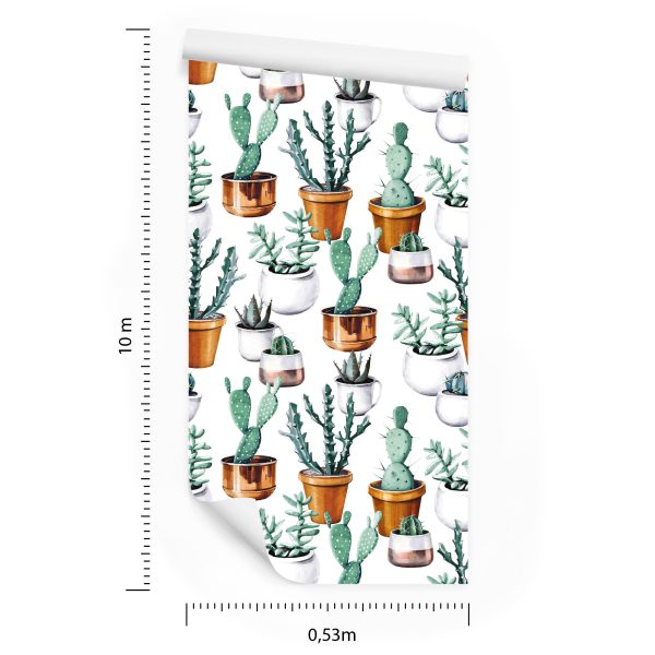 Behang Geschilderde Cactussen In Potten - Afbeelding 8