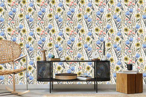 Behang Wilde Bloemen In Vintage Stijl - Afbeelding 5