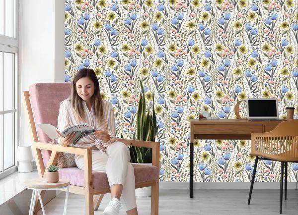Behang Wilde Bloemen In Vintage Stijl - Afbeelding 7
