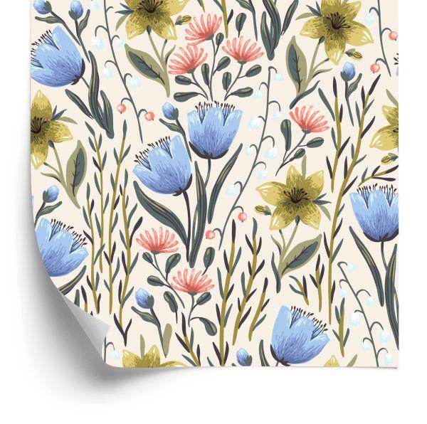 Behang Wilde Bloemen In Vintage Stijl