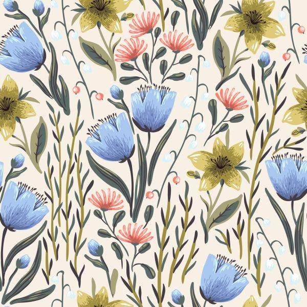 Behang Wilde Bloemen In Vintage Stijl - Afbeelding 2
