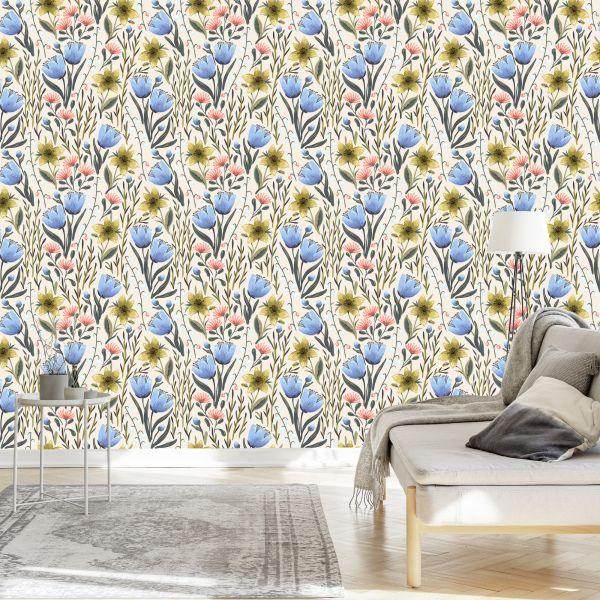 Behang Wilde Bloemen In Vintage Stijl - Afbeelding 3