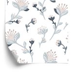 Behang Grijze Veldbloemen