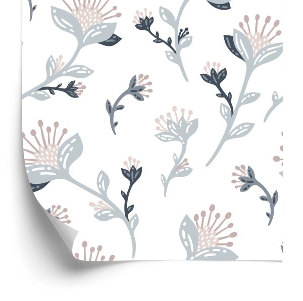 Behang Grijze Veldbloemen
