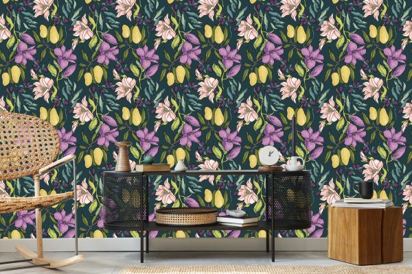 Behang Bloemen Met Fruit - Afbeelding 5