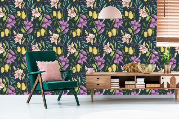 Behang Bloemen Met Fruit - Afbeelding 6