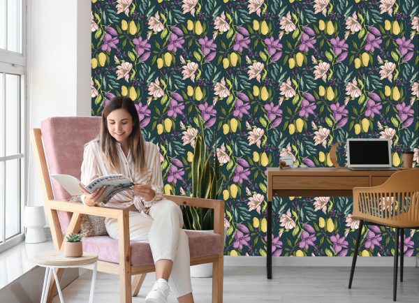 Behang Bloemen Met Fruit - Afbeelding 7