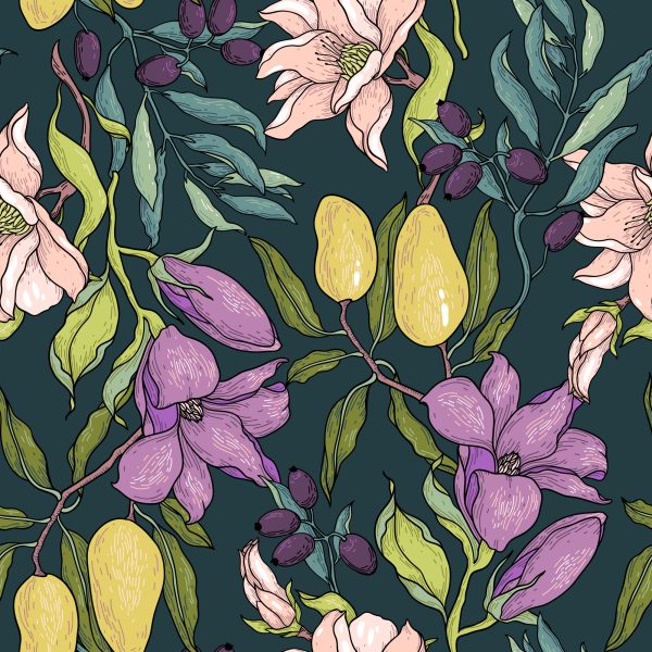 Behang Bloemen Met Fruit - Afbeelding 2
