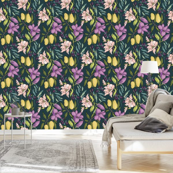Behang Bloemen Met Fruit - Afbeelding 3