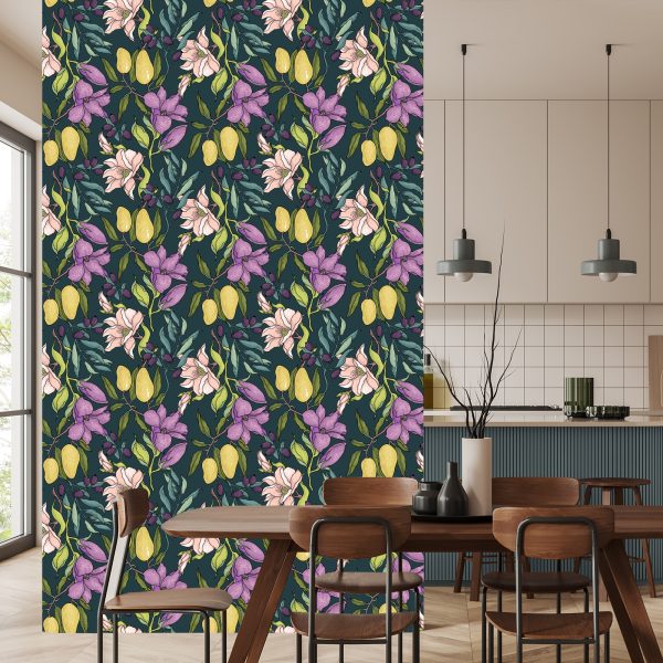 Behang Bloemen Met Fruit - Afbeelding 4