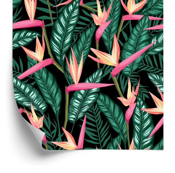 Behang Tropische Bloemen Met Palmbladeren