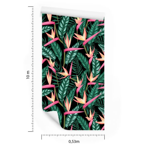 Behang Tropische Bloemen Met Palmbladeren - Afbeelding 8