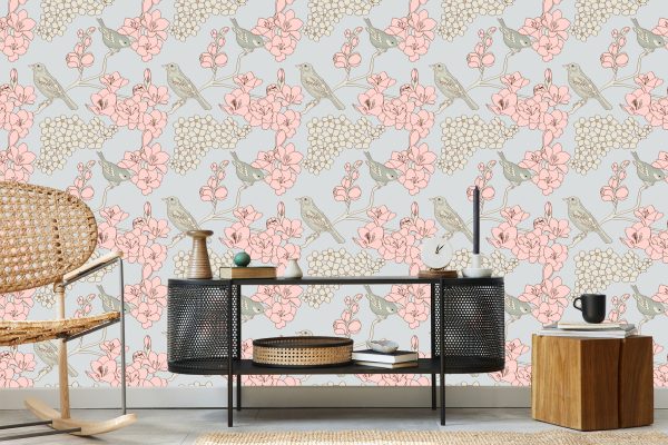 Behang Vogels Met Bloemen - Afbeelding 5