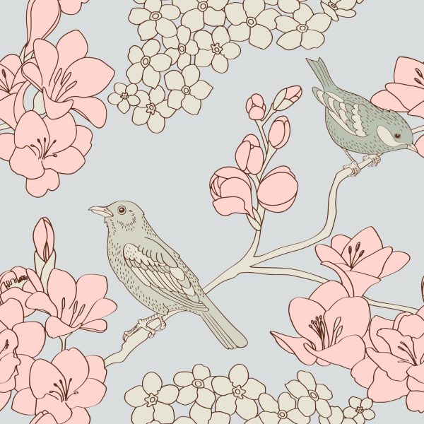 Behang Vogels Met Bloemen - Afbeelding 2