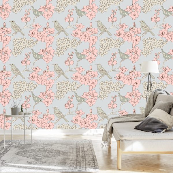 Behang Vogels Met Bloemen - Afbeelding 3