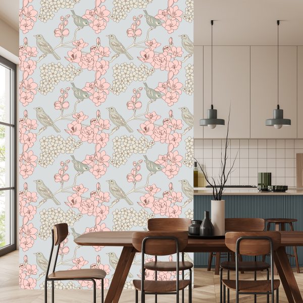Behang Vogels Met Bloemen - Afbeelding 4