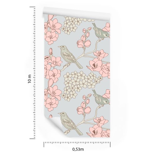 Behang Vogels Met Bloemen - Afbeelding 8