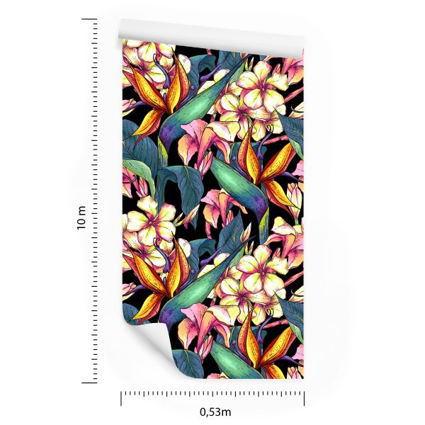 Behang Tropische Bladeren Met Bloemen - Afbeelding 8