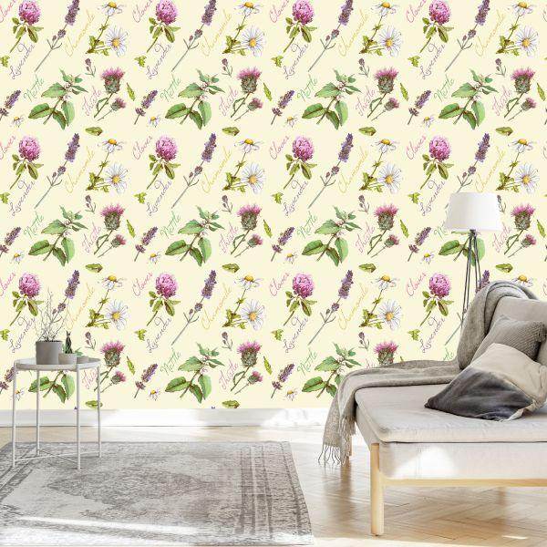 Behang Madeliefjes Met Lavendel - Afbeelding 3