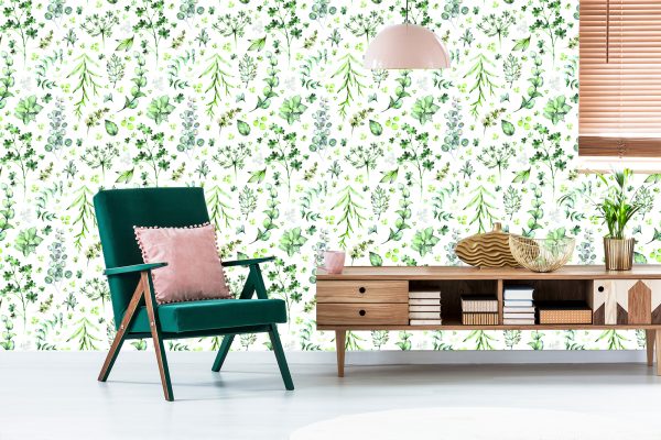 Behang Bladeren En Wilde Bloemen - Afbeelding 6