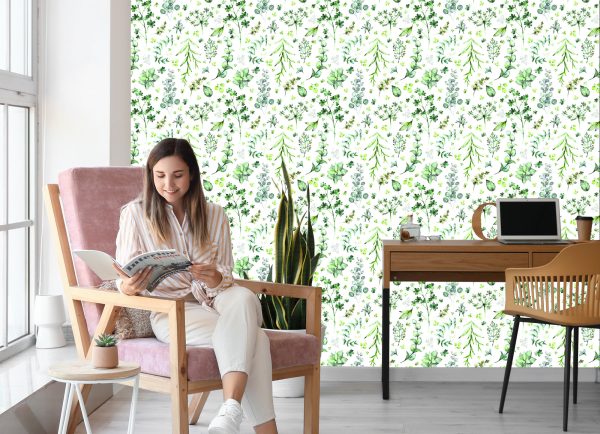 Behang Bladeren En Wilde Bloemen - Afbeelding 7
