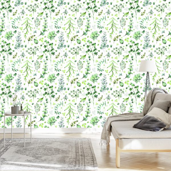 Behang Bladeren En Wilde Bloemen - Afbeelding 3
