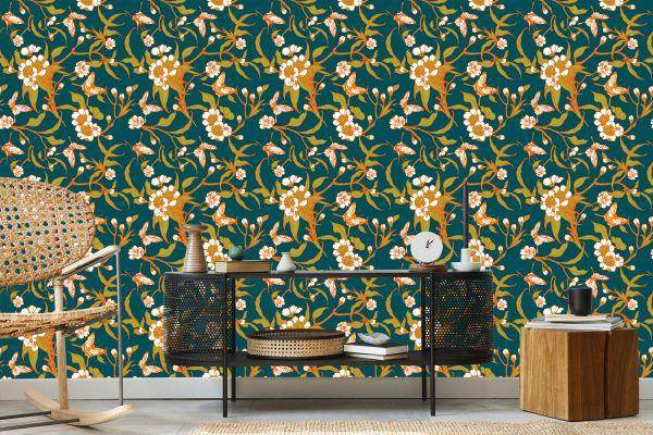 Behang Vlinders Met Bloemen - Afbeelding 5