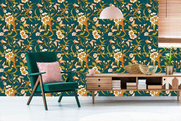 Behang Vlinders Met Bloemen - Afbeelding 6