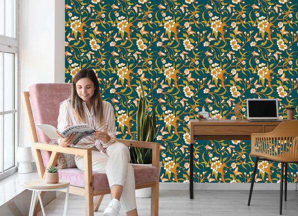Behang Vlinders Met Bloemen - Afbeelding 7