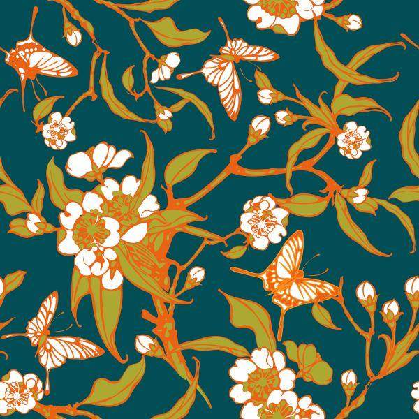 Behang Vlinders Met Bloemen - Afbeelding 2