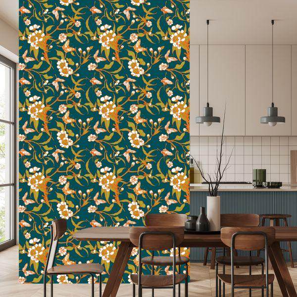 Behang Vlinders Met Bloemen - Afbeelding 4