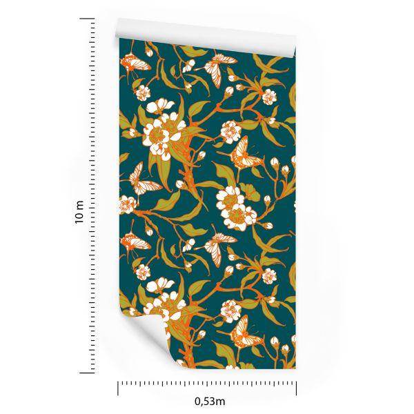 Behang Vlinders Met Bloemen - Afbeelding 8
