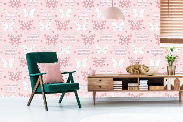 Behang Voor Kinderen - Vlinders In Pastelkleuren - Afbeelding 6