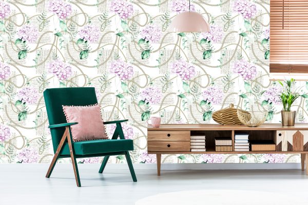 Behang Hortensia's Met Kettingen - Afbeelding 6