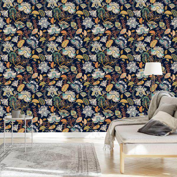 Behang Bloemen In Folkloristische Stijl - Afbeelding 3