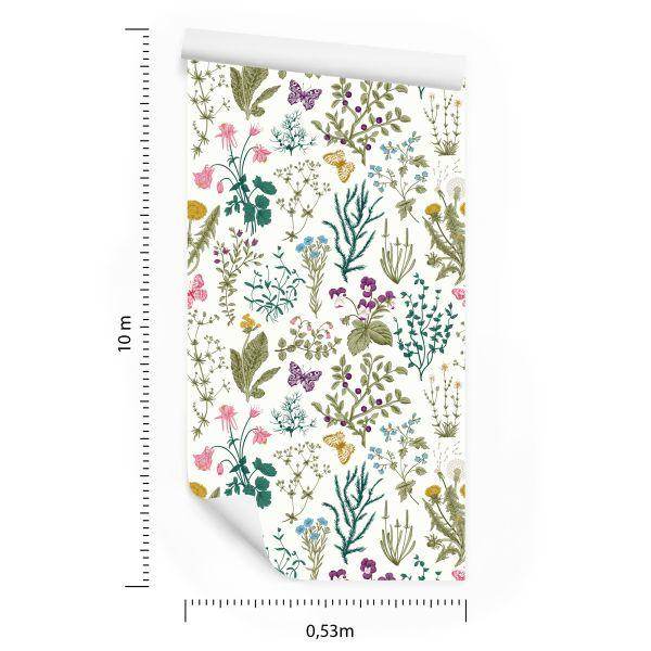 Behang Wilde Bloemen Met Vlinders - Afbeelding 8