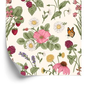 Behang Seizoensfruit Met Bloemen