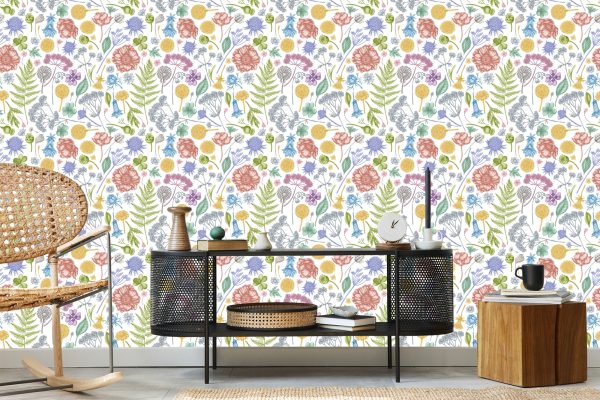 Behang Veldbloemen Met Varen - Afbeelding 5