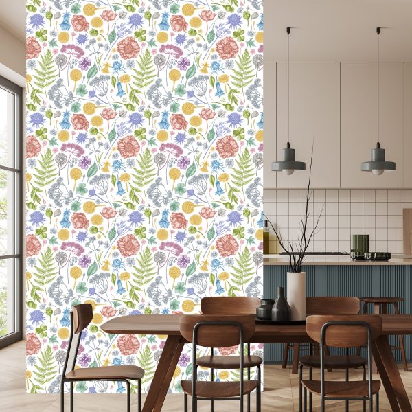 Behang Veldbloemen Met Varen - Afbeelding 4