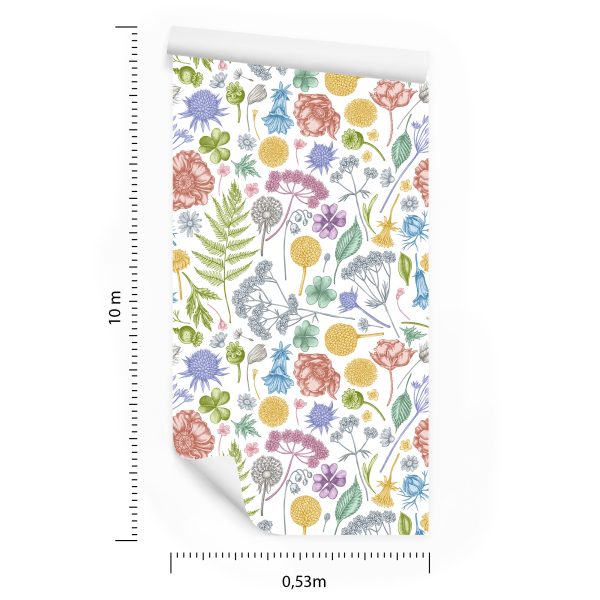 Behang Veldbloemen Met Varen - Afbeelding 8