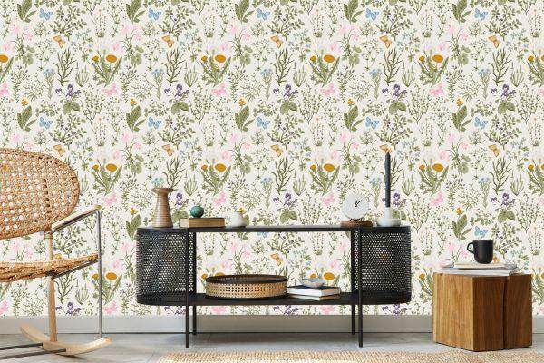 Behang Wilde Bloemen Met Bessen - Afbeelding 5